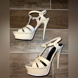 Saint Laurent Tribute Platform Sandals in Nude Patent Size 38